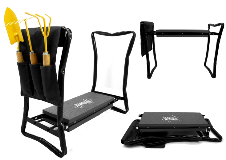 Genouillère et siège de jardin GARDENLINE, pliable, noir 59 × 27,5 × 49 cm