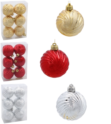 Set de boules de Noël 6 cm – rouge, or et argent, incassables (6 pcs)