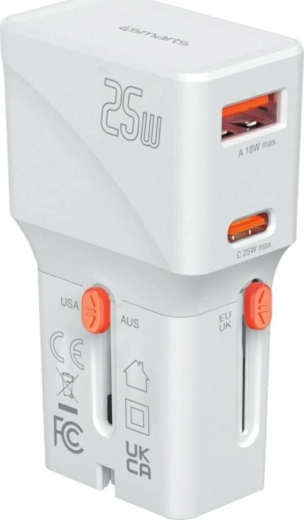Chargeur de voyage 4smarts Nomad Pocket 25 W USB‑C + USB‑A blanc