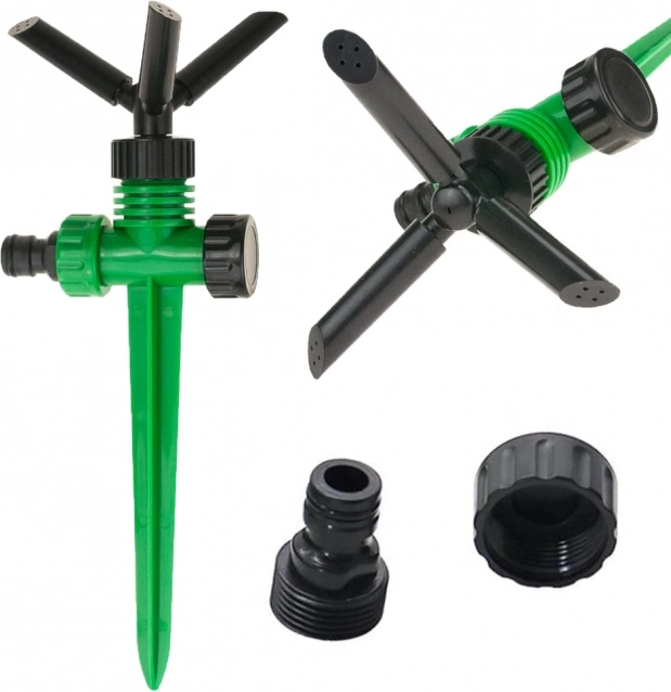 Arroseur rotatif de jardin 360° à 3 bras avec piquet de sol