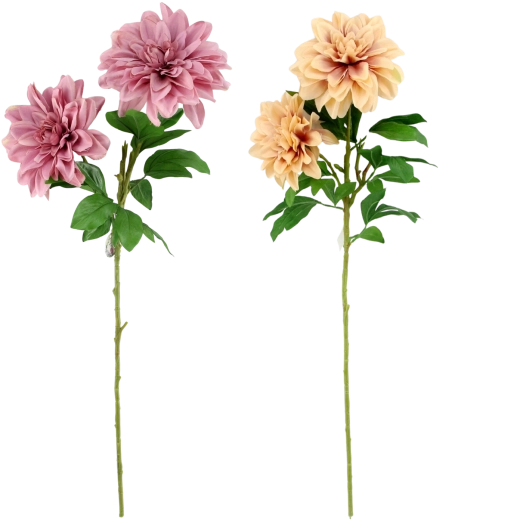 Branche artificielle de dahlia avec deux fleurs 95 cm, assortiment de couleurs