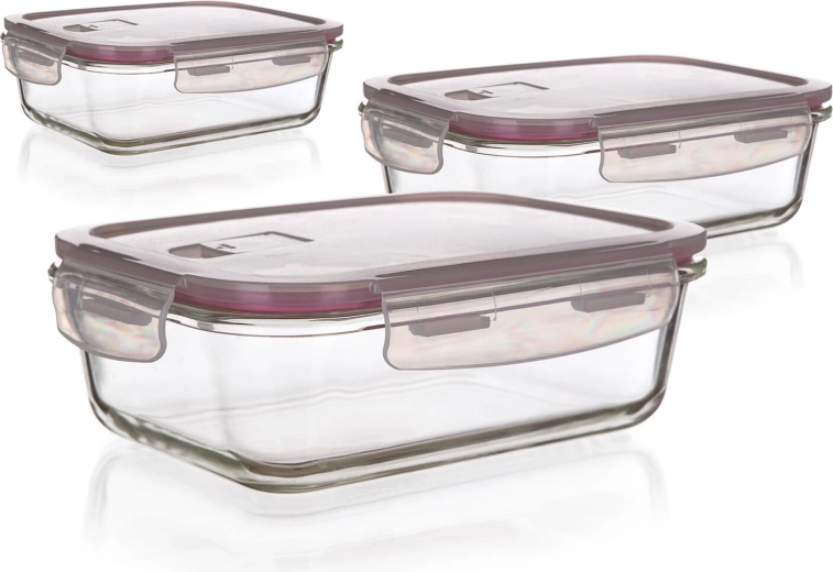 Ensemble de boîtes en verre Lora rectangulaires avec couvercles, 3 pièces (0,55 l, 0,95 l, 1,45 l)
