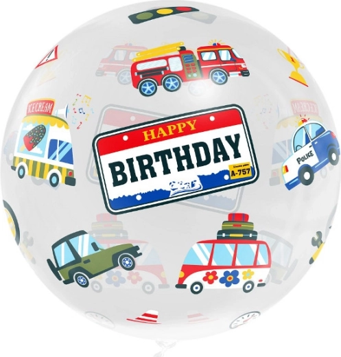 Ballon aqua cristal « Happy Birthday » – véhicules