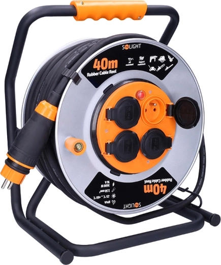 Solight câble de rallonge sur enrouleur métallique 40 m, 4 prises, H07RN-F 3G2,5, IP44