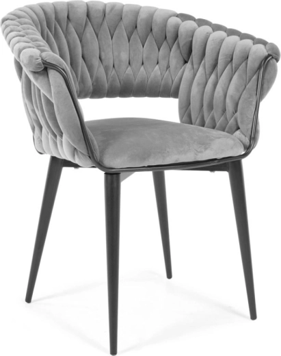 Fauteuil Vénus en velours tressé, style glamour, gris