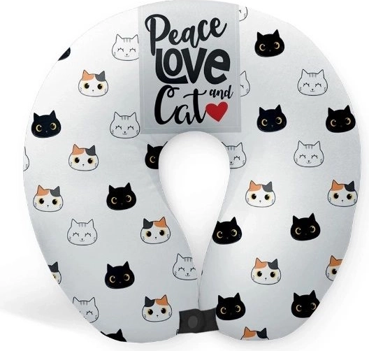 Oreiller de voyage en forme de fer à cheval avec motif de chats - 1 pièce