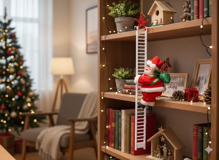 Saint-Nicolas grimpant à l’échelle 20,5 cm – décoration de Noël animée avec mélodie