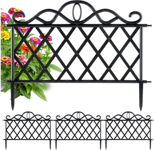 Clôture décorative de jardin noire 48 × 27 cm, lot de 4 pièces