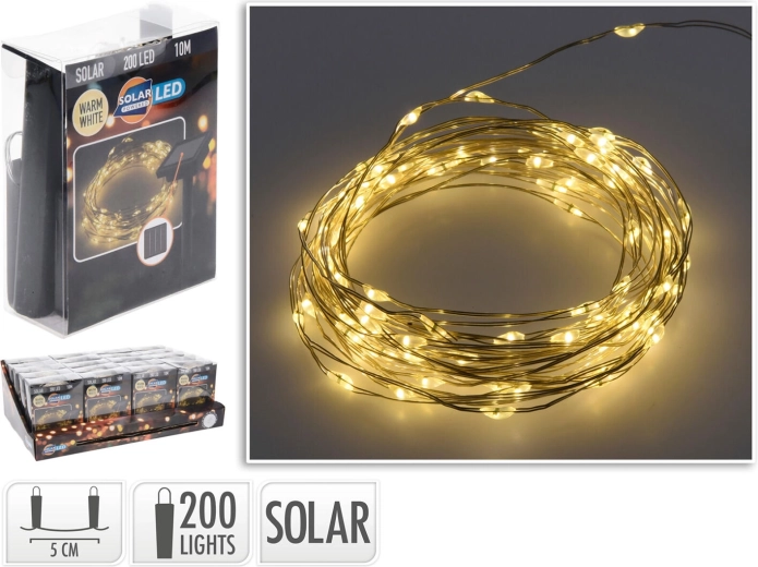 Guirlande LED solaire de Noël 10 m, 200 diodes, blanc chaud