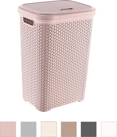 Panier à linge au design rotin avec couvercle 55 l