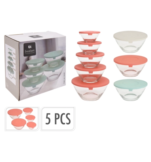 Ensemble de bols en verre avec couvercles, 5 pièces