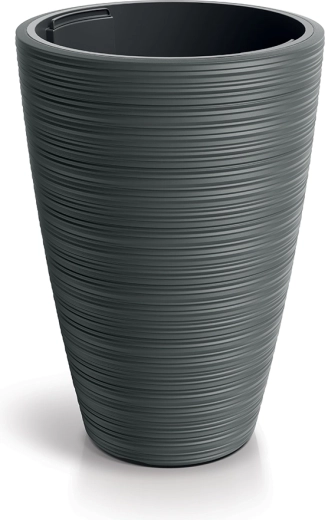 Pot Vena Round 39 cm – cache-pot en plastique gris foncé avec insert