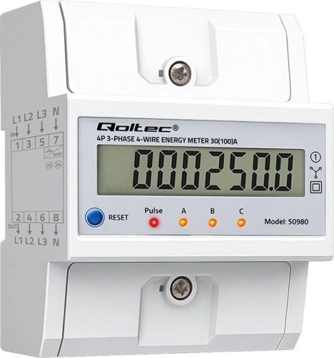 Compteur d’énergie triphasé pour rail DIN avec LCD et remise à zéro, 400 V, 100 A, 4 conducteurs
