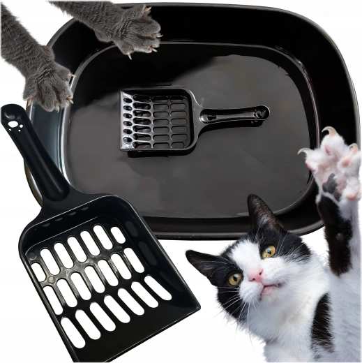 Litière ouverte pour chat avec pelle, noire 41 × 31 × 9 cm