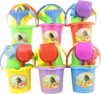 Set de sable avec image – seau, pelle, râteau et arrosoir