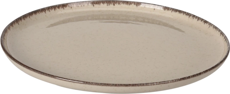 Assiette plate en porcelaine 27 cm, beige avec bord marron