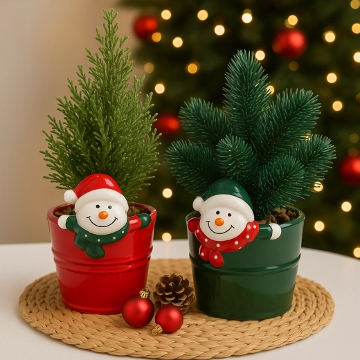 Plante de Noël décorative artificielle en pot en céramique 10 × 17,5 cm