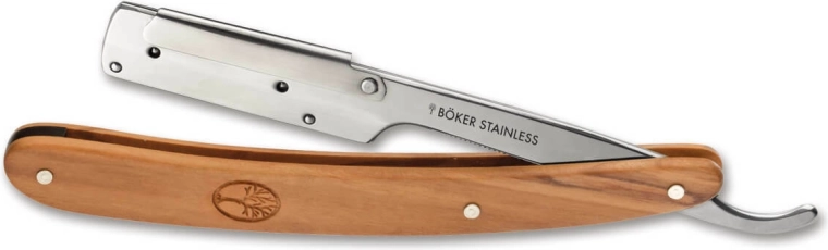 Böker Pro Barberette Olive rasoir droit à lame interchangeable, bois d’olive