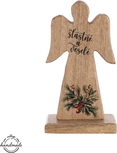 Ange en bois Mango « heureux et joyeux » 20 cm - 1 pièce
