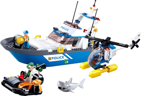 Sluban Police Bateau et Hélicoptère Set