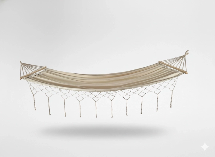 Hamac bohème à franges 200 × 100 cm beige