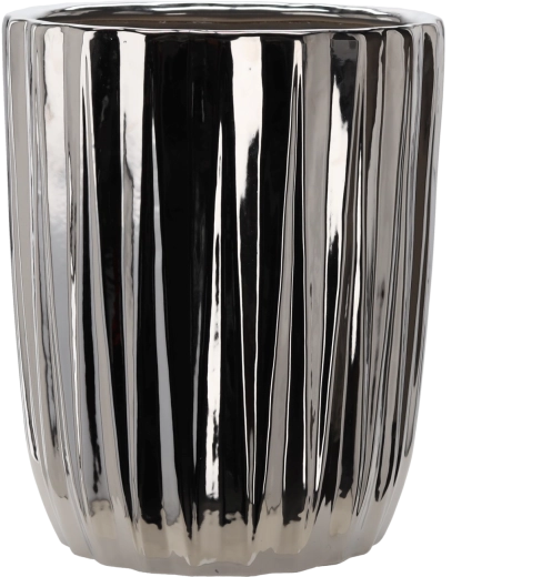 Cache-pot en céramique, argenté, à rayures, 39,5 × 39,5 × 48,5 cm