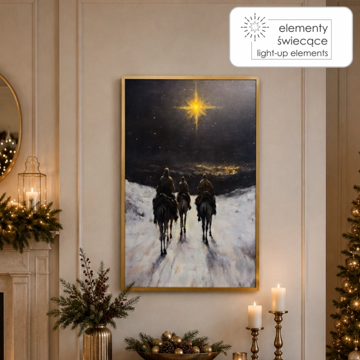 Tableau sur toile avec rétroéclairage LED Trois Rois 40 × 60 cm, cadre doré
