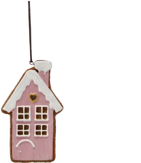 Décoration de Noël suspendue maison en pain d’épice rose 12,5 cm – lot de 8 pcs Chomik
