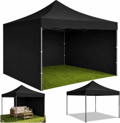 Tente pliante rapide de jardin et de vente 3 × 3 m noire