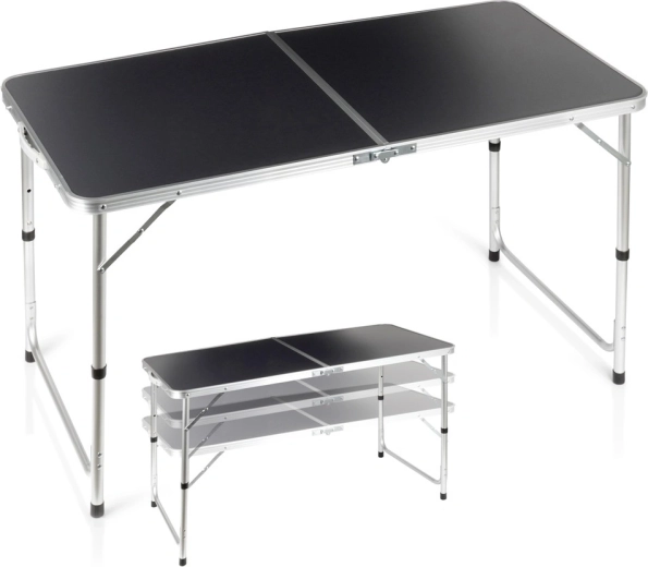 Table de camping pliante Vilde 3-en-1 à hauteur réglable 120 × 60 cm, graphite