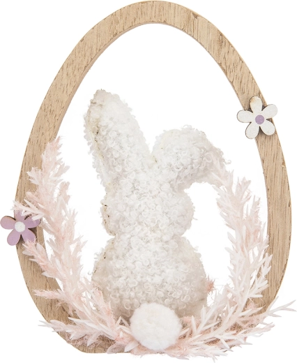 Figurine décorative lapin bouclé dans un œuf blanc