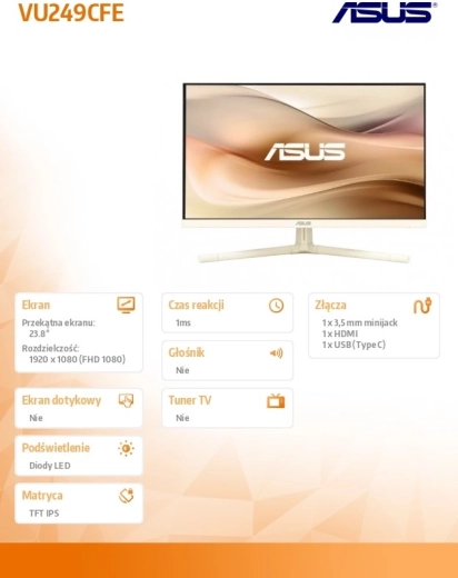 ASUS 24" moniteur IPS VU249CFE-M avec USB‑C et 100 Hz