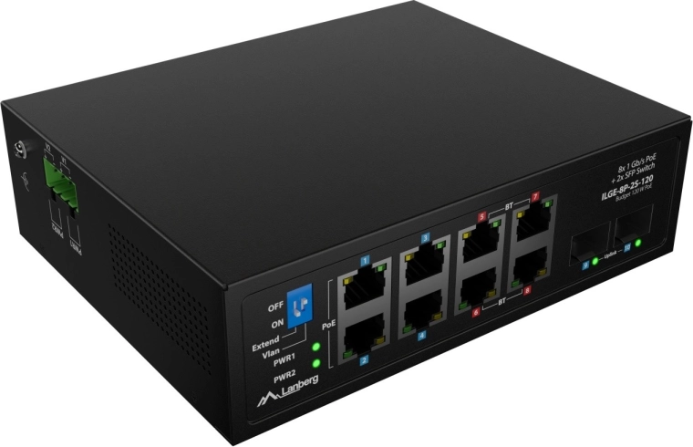 Lanberg ILGE-8P-2S-120 switch industriel gigabit PoE++ sur rail DIN