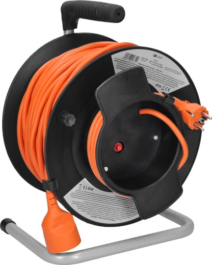 Solight rallonge électrique sur enrouleur de 50 m avec protection thermique, 1 prise, orange