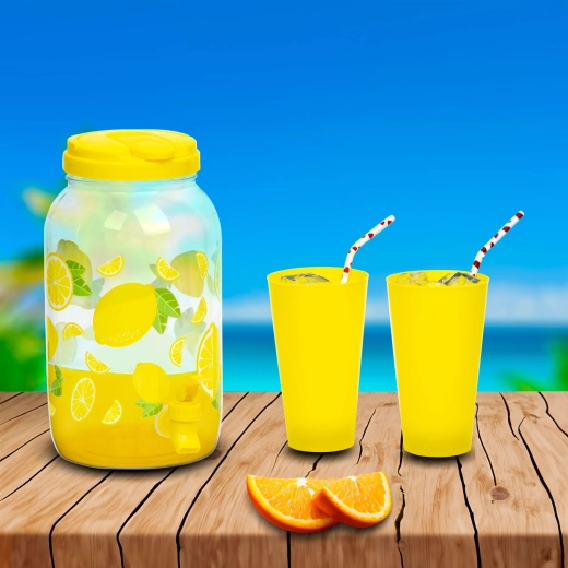 Distributeur de boissons avec robinet et gobelets, 3,8 l, citron