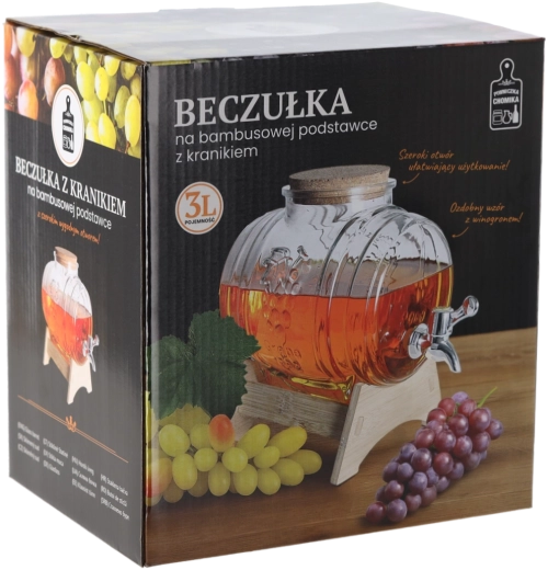 Beczułka Winogrono distributeur de boissons 3 l avec robinet et support en bambou