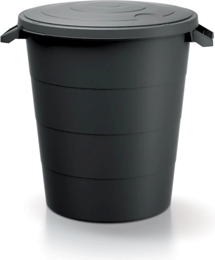 Récipient en plastique avec couvercle et poignées 120 l – noir recyclé
