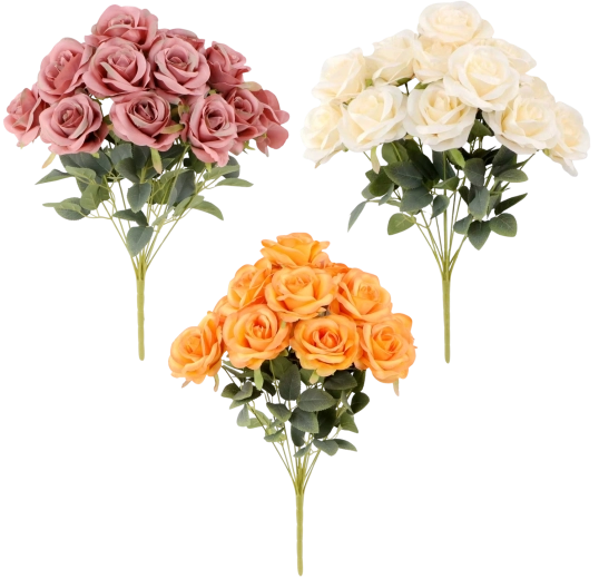 Bouquet de roses artificielles (12 fleurs) 47 cm – mélange de couleurs