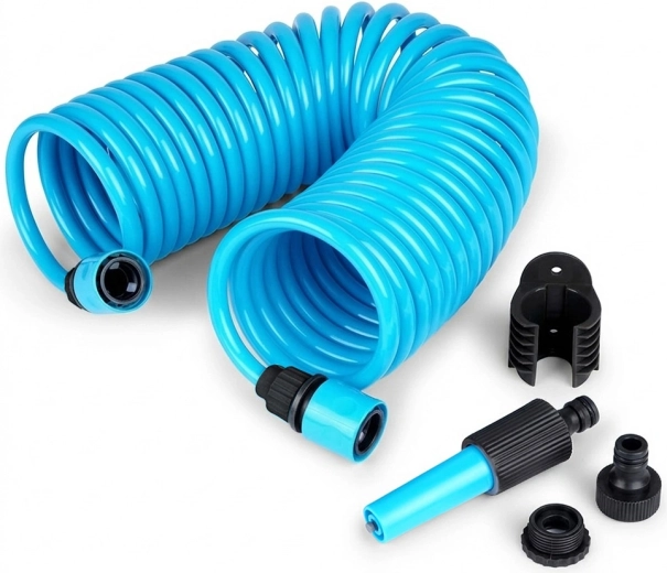 Tuyau de jardin spiralé 10 m avec pistolet et support