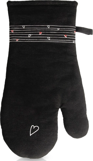 Gant de cuisine en coton avec aimant Noir Cœur 32 cm