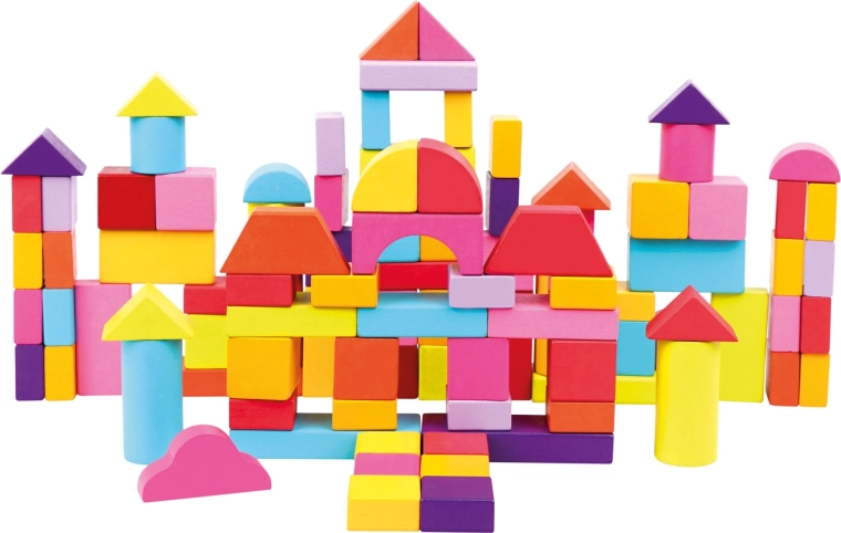 Blocs de construction en bois dans un seau – 100 pcs, nouvelles couleurs