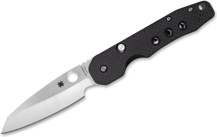 Couteau de poche pliant Spyderco Smock 8,6 cm, satin, noir, fibre de carbone/G10
