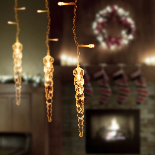 Rideau lumineux LED avec stalactites, 3,5 × 0,7 m, 180 LED, blanc chaud