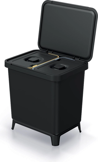 Poubelle à deux compartiments 2×10 l en plastique recyclé, noire