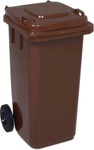 Poubelle en plastique 120 l marron sur roulettes