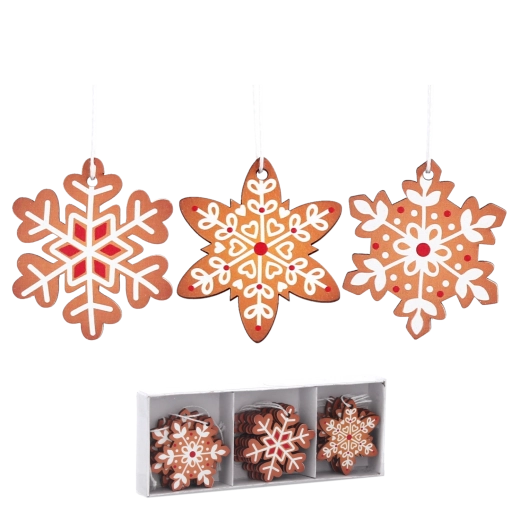 Set de décorations de Noël en bois en forme de flocons de neige – brun rustique, 18 pcs