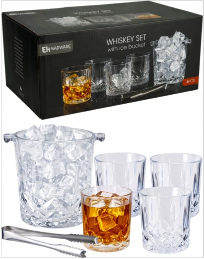 Coffret cadeau whisky avec verres et seau à glace en acier inoxydable