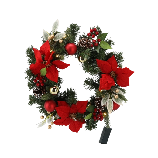 Couronne de Noël 40 cm avec éclairage LED en décoration rouge-or - 1 pièce