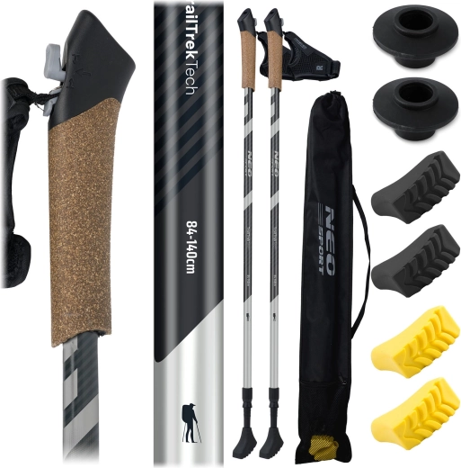 Bâtons de randonnée Neo-Sport avec poignée en liège, réglables 85–143 cm