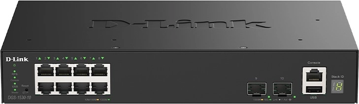 Switch intelligent administrable D-Link DGS-1530-10/E avec 8 ports Gigabit et 2 ports 10G SFP+